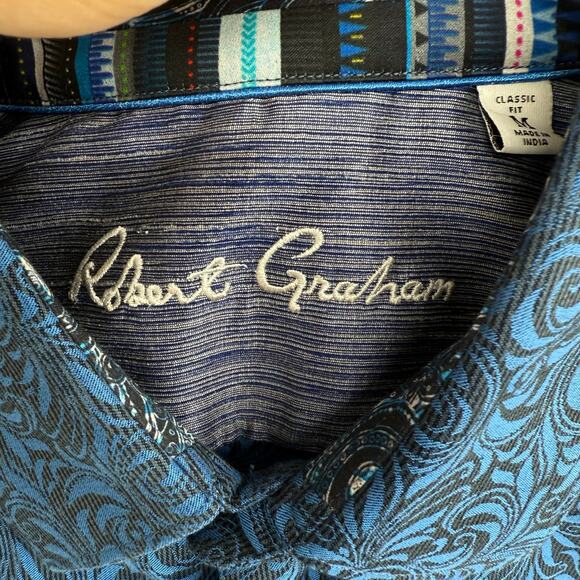 Robert Graham Woven Button Front Long Sleeve Bogart Navy Blue Black Damask M - Picture 5 of 9